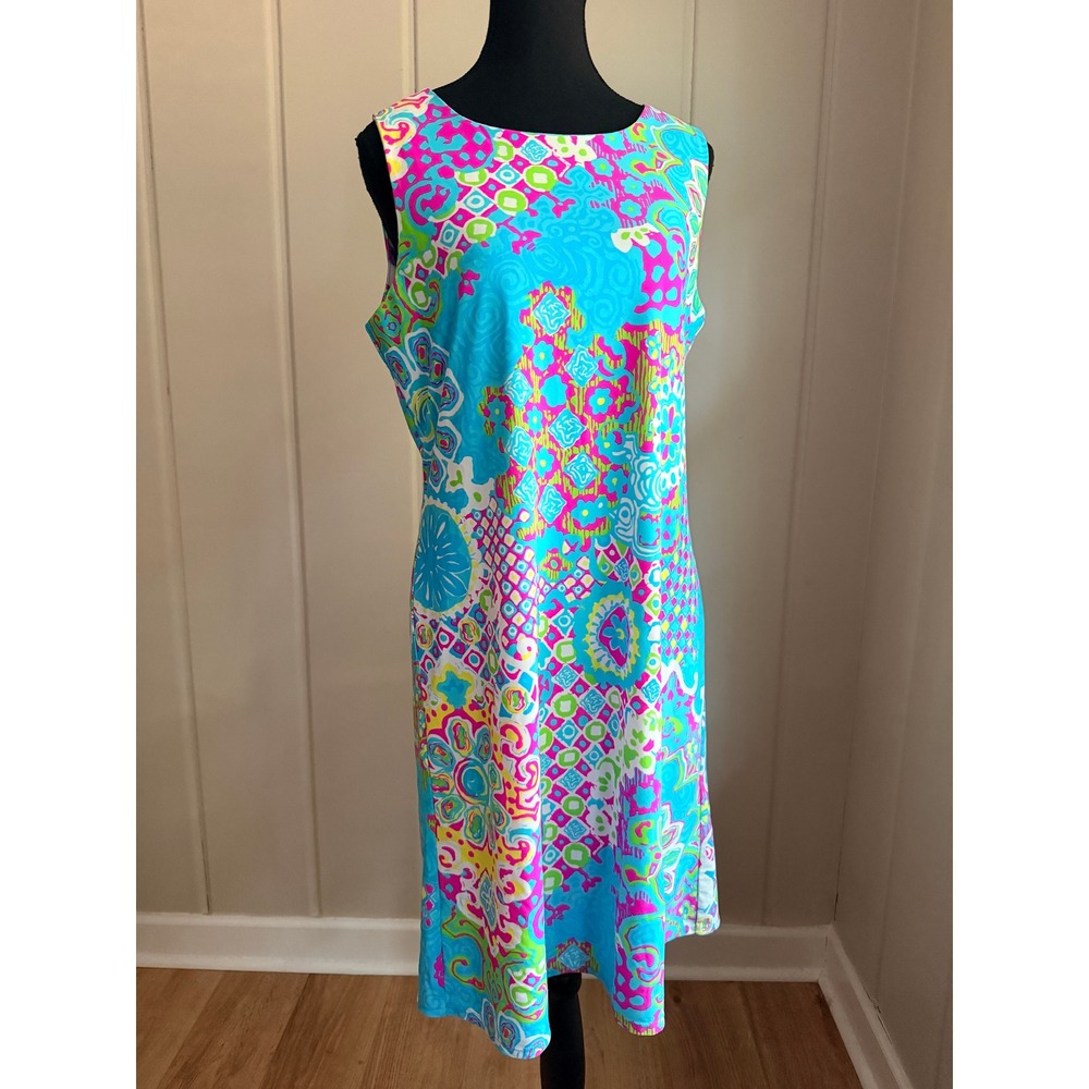 Jude Connally Womens Sleeveless Shift Dress Blue Pink Mosaic Print Size L USA - Picture 7 of 7